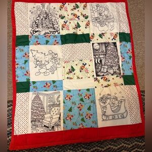 Holiday Coloring Patchwork Quilt - Red & Green Christmas Throw